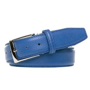 Roger Ximenez Blue Italian Pebble Grain Belt Genuine Leather Mens NEW